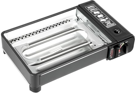 Réchaud à gaz portable avec valise, réchaud à gaz de camping butane et GPL Dual Fuel, kit de barbecue d'extérieur avec grille de cuisson, bac récupérateur de graisse, brûleur à gaz, terrasse et balcon