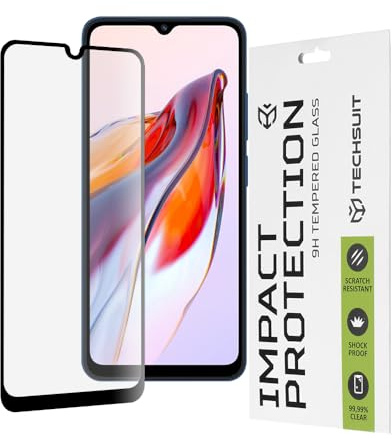 Techsuit Displayschutzfolie für Xiaomi Redmi 10C, Redmi 12C, Poco C40 Gehärtetes Glas mit 9H Härte, Vollständige Abdeckung, Stoßschutz, Anti Fingerabdruck, Blasenfrei, 111D Full Glue