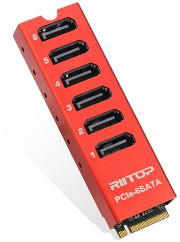 RIITOP Adaptador M.2 a SATA [6 puertos], M.2 NVMe a SATA 3.0 tarjeta con chipset ASM1166 y carcasa de aluminio para SSD/HDD de hasta 6 Gbps