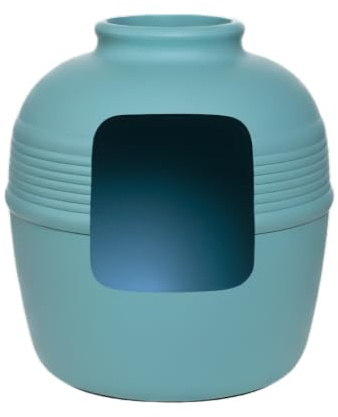 Good Pet Stuff Versteckte Katzentoilette Pflanzgefäß, dekoratives Katzenklo mit Kohlefilter, verbessertes Design, leicht zu reinigen, Ersatzset, origineller runder Stil, Küstenblau