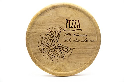 SNEG-DE Pizzateller 32cm aus Holz (Gummibaumholz) - Pizza Motiv - Delicious Pizza | Gravur | Geschenk | Pizzateller