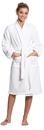 Turkuoise Women's 100% Cotton Turkish Terry Cloth Kimono Bathrobes, White, One Size