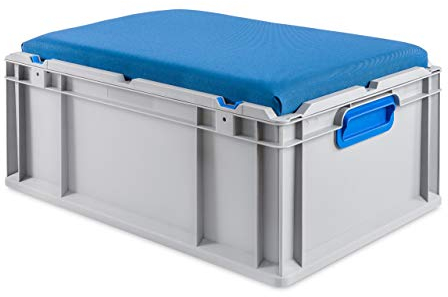 aidB Eurobox NextGen Seat Box, blau, (600x400x265 mm), Griffe geschlossen, Sitzbox mit Stauraum und abnehmbarem Kissen, 1St.