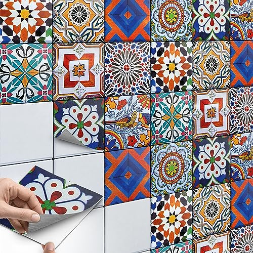 40 Stück Fliesenaufkleber für Küche und Bad 15x15 cm - Mosaikfliesen, Klebefliesen - Sticker Fliesen selbstklebend SET // Design: Portugiesisch