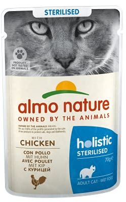 Almo Nature Functional - Sterilised - Nassfutter für Erwachsene und reife, sterilisierte oder wenig aktive Katzen – mit Huhn – fettarm, feuchtigkeitsspendend – 70 g (30er Packung)