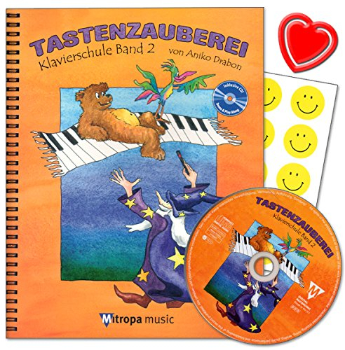 Mitropa Music Tastenzauberei Band 2 – Klavierschule von Aniko Drabon. Schule für Einzel- und Gruppenunterricht in Deutsch. CD zum Üben und Spielen, 7 lustige Smiley-Aufkleber, Musikclip