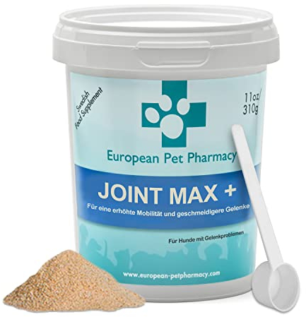 European Pet Pharmacy Joint Max+ Joint Care für Hunde — Nahrungsergänzungsmittel Hund & Katze – Nährstoffreiche Formel mit Grünlippmuschel Hund – Jedes Alter – 310 g Glucosamin Chondroitin Pulver