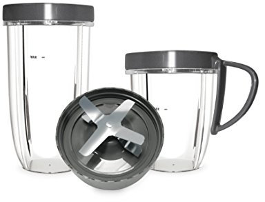 NUTRIBULLET - Kit accessoires 600 W et 900 W - Pack accessoires pour extracteur de jus Nutribullet - Kit gobelets, couvercles et lames supplémentaires pour extracteur de nutriments Nutriblast ,Gris