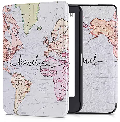 kwmobile Klapphülle kompatibel mit Tolino Shine 3 Hülle - eReader Case - Travel Schriftzug Schwarz Mehrfarbig