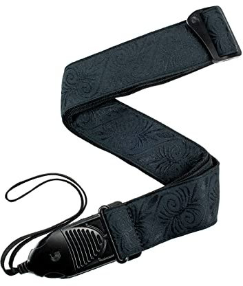 D'Addario Accessories Gitarrengurt mit Schnellverschluss – Gitarrenzubehör – Akustikgitarrengurt & Akustik-E-Gitarrengurt – Schwarze Wirbel