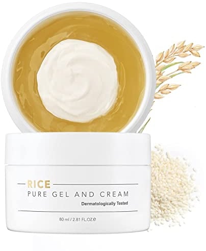 THANKYOU FARMER Rice Pure Gel and Cream 80ml, Zwei-in-Einem Formel, Koreanische Reis Extrakte, Parfümfreie Feuchtigkeitscreme für trockene und empfindliche Haut, Gesichtscreme