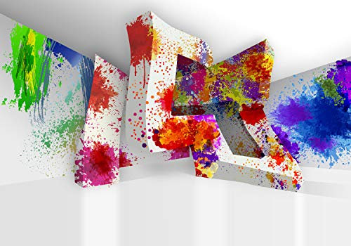 wandmotiv24 Fototapete 3D Effekt Farbkleckse bunt, XS 150 x 105cm - 3 Teile, Wanddeko, Wandbild, Wandtapete, Abstrakt Raum M6108