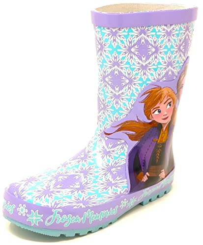 Frozen Girls - Stivali di gomma con licenza ufficiale Frozen Memories Anna ed Elsa, taglia 30-45, Viola (Lilla), 28 EU