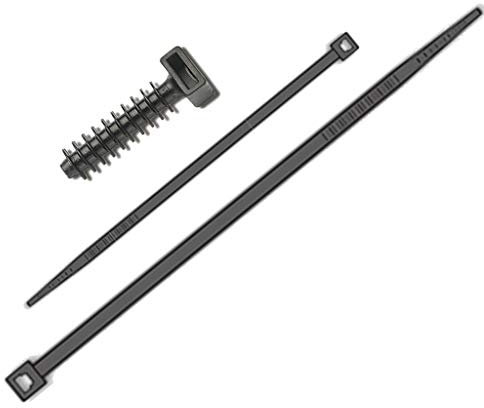 BricoLoco Lote Taco brida + bridas sujeción surtidas. 100 taco brida nylon negro 10 mm. + 100 bridas 7,8x300 nylon negro + 100 bridas 4,8 x178 nylon negro.