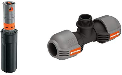 Gardena T 380 Turbo-Driven Pop-up Sprinkler - Black & 25mm x 3/4-inch T-Piece Male Thread