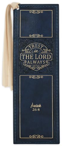 Christian Art Gifts Vegan Faux Leather Scripture Bookmark for Men & Women: Trust In The Lord - Isaiah 26:4 Inspirational Bible Verse Heat-Debossed, Faith-Based Reading Accessory with Tassel, Navy Blue