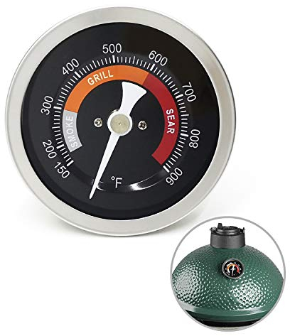 3.3” Large Thermometer Replacement for Big Green Egg Grill, Accurate Temp Gauge Probe w/Recalibrated Function, Waterproof Temperature Gauge for BGE Accessories, SUS304 Stainless Steel Dome Thermostat