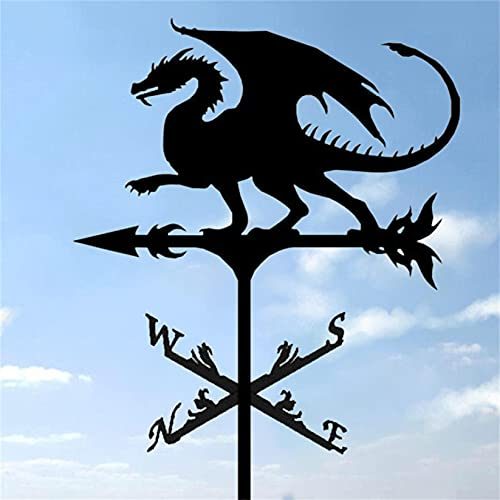 Dantazz Wetterhahn Windrad, Wetterhahn Metall für Garten, Windrichtungsanzeiger Garten mit Stab, 3D Wetterhahn Geschnitztes Design Dekoration, für Garten Hinterhof Terrasse Hof Dach Ornament (Schwarz)