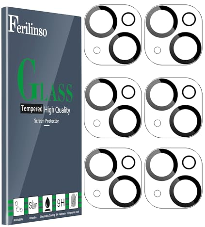 Ferilinso [6 Pièces Protection Objectif Caméra Arrière pour iPhone 14/ 15/ 14 Plus/ 15 Plus/ 13/13 Mini Accessoire Appareil Photo Protecteur 9H Dureté Ultra Résistant Film