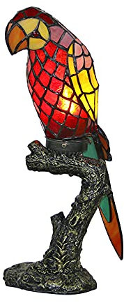 BOTOWI Tiffany-Stil Kinder-Papagei-Tischlampe Buntglas-Nachtlichter kreative Retro-Nachttischlampe für das Lese-Schlafzimmer Nacht-Café-Bar, max 60 W