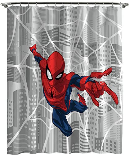 Jay Franco Rideau de douche Marvel Spiderman City Web et tissu facile d'entretien pour enfants (produit officiel Marvel)