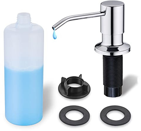 WEWE Chrome Soap Dispenser for Kitchen Sink, Kitchen Sink Soap Dispenser Built in for Counter Top Refillable Under Sink in Sink Soap Dispenser Stainless Steel Polished Chrome