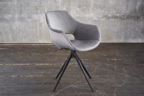 KAWOLA Esszimmerstuhl Drehbar mit Armlehne Zaja, Moderner Stuhl Stoffbezug, Drehstuhl Esszimmer Polsterstuhl, Stuhl Esszimmer Metallfüße, Grau