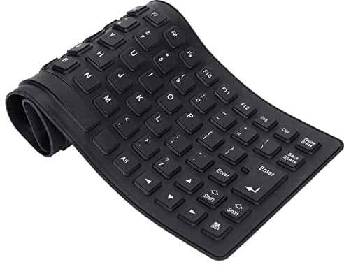 PUSOKEI Flexible Silikon-Tastatur, USB-Kabel, Leise, Weiche, Komfortable Tastatur, Wasserdicht, Faltbar, Tragbar, Staubdicht, ölbeständig, für PC-Laptop-Notebook(Schwarz)