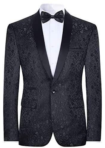 Allthemen Men's Luxury Casual Blazer Slim Fit Paisley Floral Jacquard Suit Jackets Stylish Coats Chic Jackets Black 3XL