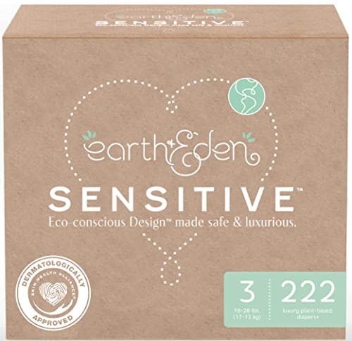 Earth & Eden Sensitive Baby Diapers - Eco-Conscious & Hypoallergenic Diapers - No Harsh Chemicals - Comfortable and Gentle on Skin - Dematologically Approved - Size 3 | 222 Count