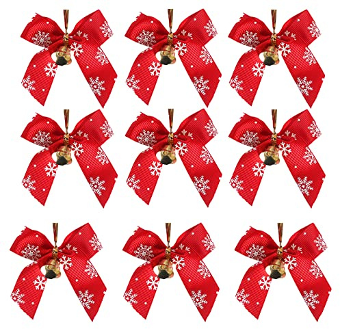 50 Stück Weihnachtsschleifen, rote Weihnachtsschleife, Ornamente Weihnachten Schleifen, Weihnachtsschleifen mit Glöckchen für Urlaub, Geburtstag, Hochzeit, Party, Dekoration für Weihnachtsbaum…