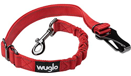 30-95cm Wuglo Hundegurt fürs Auto - Hunde Anschnallgurt für Kindersicherheitssitz - Hakenriegel & Sicherheitsgurtschnalle - Verstellbarer Universal-Hundeanschnaller (Rot)