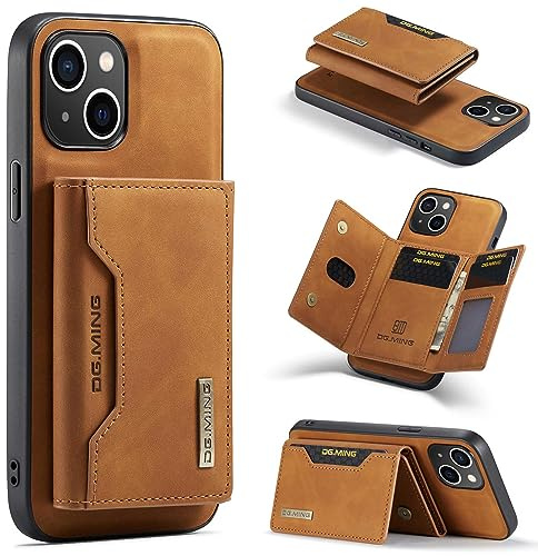 ZCDAYE for iPhone 14 Case with Magnetic Wallet, Khaki | Premium Leather Phone Case with Card Holder, Powerful Magnets, Practical Cases for Women Man, Durable Protective Phone Cover