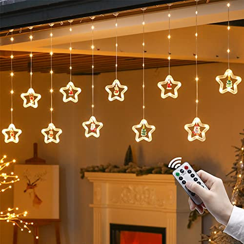 Weihnachtsbeleuchtung Fenster Led Mit Timer, Lichtervorhang Fenster Weihnachten Innen, Weihnachtsdeko Amerikanisch Fensterdeko Lichterkette Weihnachtslichter Hauswand Batteriebetrieben 3m (stern)