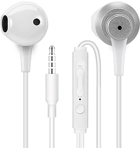 MAS Carney │ Auriculares intrauditivos con Cable WH5 │ Auriculares metálicos con micrófono y Control de Volumen para tu móvil, Tablet u Ordenador │ Blanco
