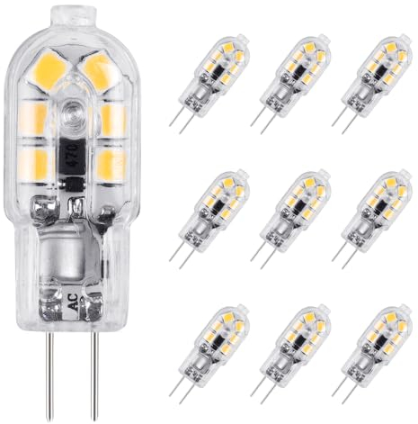 Vicloon G4 LED Light Bulbs, 10Pcs Warm White 2W 12V AC DC 3000K, No Flicker, 360° Beam Angle, 2W Equivalent 15W G4 Halogen Lamps with Frosted Cover