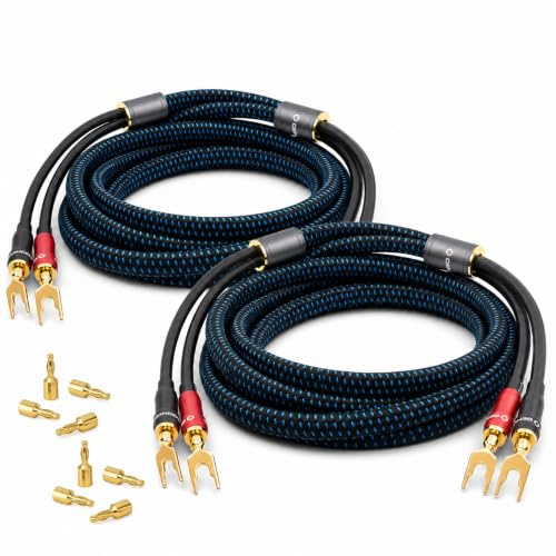 Oehlbach Transform Dual Plug - Lautsprecherkabel mit wechselbaren Bananen- und Kabelschuhsteckern - OFC-Kupfer 300W Leistung, hervorragender Leitfähigkeit, flexiblen Anschlüssen, 24ct vergoldet - 2x3m