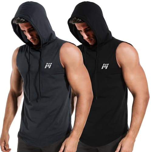 MEETWEE Herren Tank Top, Sportshirt mit Kapuze Ärmelloses Muskelshirts Fitness Sleeveless Shirt Atmungsaktiv Laufshirt Achselshirts Hoodie für Gym Running Training