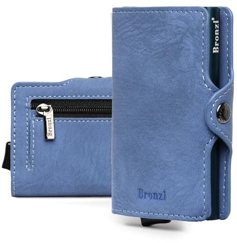 Bronzi Portafoglio Porta Carte Credito - Portafoglio Uomo Slim Portacarte uomo - Mini Porta Tessere - Protezione RFID Portatessere - Design Smart Pelle Blu