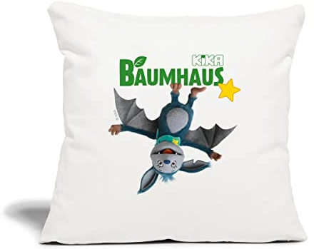 Spreadshirt KiKA-Baumhaus mit Fidi Hängt vom Logo Kissenbezug 45x45 cm, One Size, Naturweiß