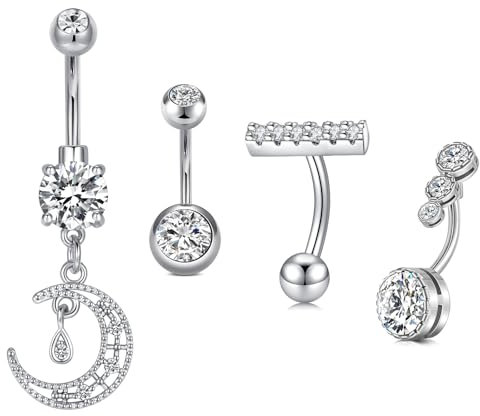 VFUN 14g Bauchnabelpiercing Set Dangle für Frauen Mädchen - Chirurgenstahl Lang Mit CZ
