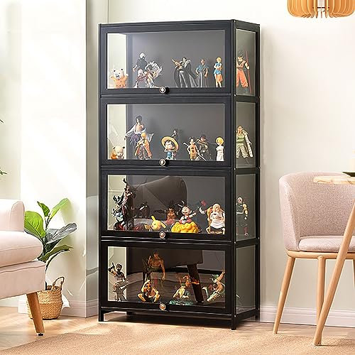 Vetrina Espositiva per Soggiorno e Collezionismo in Bambù Naturale, Porta a Battente Ermetica e Antipolvere, Facile da Installare