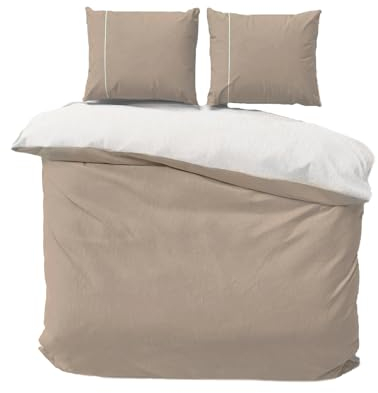 Class Home Collection Bettwäsche 200x200 Baumwolle – Ganzjahres Bettwäsche-Sets, Bettbezug und Kissenbezug 80x80 cm – Wendebettwäsche Doubleface mit Reißverschluss Cappuccino/Natur