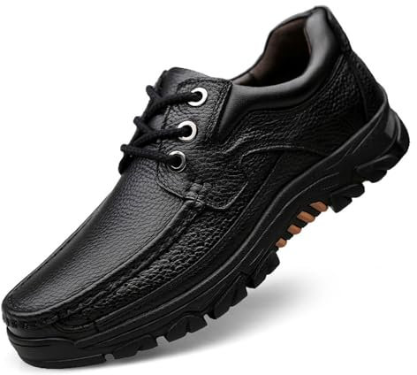 WNUKATO Herrenschuhe Schnürer Freizeitschuhe Bequeme Business Casual Lederschuhe Schwarz-3 43 EU