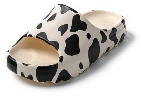 JOMIX Badelatschen Damen Hausschuhe Sommer Dusch und Badeschuhe Rutschfeste Leichte Badeschlappen (Schwarze und weiße Kuh, 38/39 EU, SD9030)