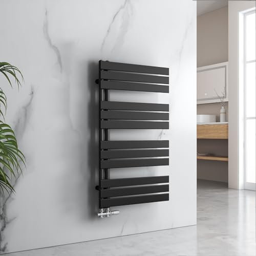 EMKE Badheizkörper Handtuchhalter 1041x600 mm, Handtuchheizkörper Seitenanschlusss Flach Handtuchwärmer Handtuchtrockner Heizkörper Bad Handtuchheizung Schwarz 639W