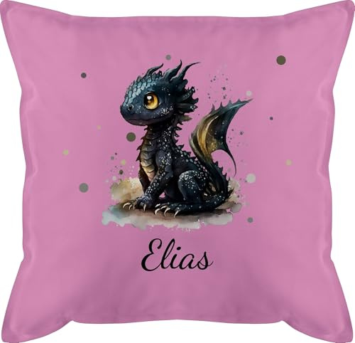 Kissen 50x50 - Süßer Kleiner Drache mit Namen I Nachtdrache I Dragon I Drachen I Drachenzähmen - 50 x 50 cm - Pink - Dragons Pillows drachenmotiv Name und zähmen personalisierte Toothless