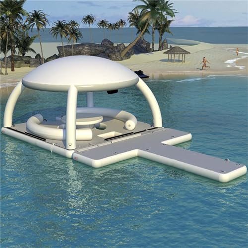 Gueploer Radeau Gonflable De Salon d'eau De Lac Flottant pour 6 À 8 Personnes avec Parasol Amovible Et Zone D'amarrage pour Bateau À Moteur.,11Ft/3.4M*11Ft/3.4M