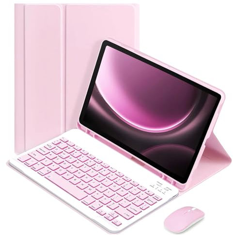 VLEAQC Funda de Teclado con ratón para Samsung Galaxy Tab S6 Lite 10,4 Pulgadas 2022/2020 (SM-P610/P613/P615/P619), Teclado retroiluminado Bluetooth Desmontable, con Soporte para bolígrafo,Rosado