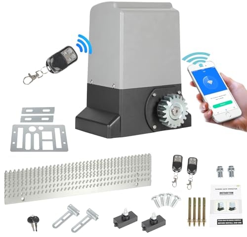 Jopassy Accionamiento para puerta corredera de 370 W, accionamiento de puerta de garaje hasta 800 kg, juego de accionamiento para puerta corredera con mandos a distancia y función Wi-Fi, 12 m,